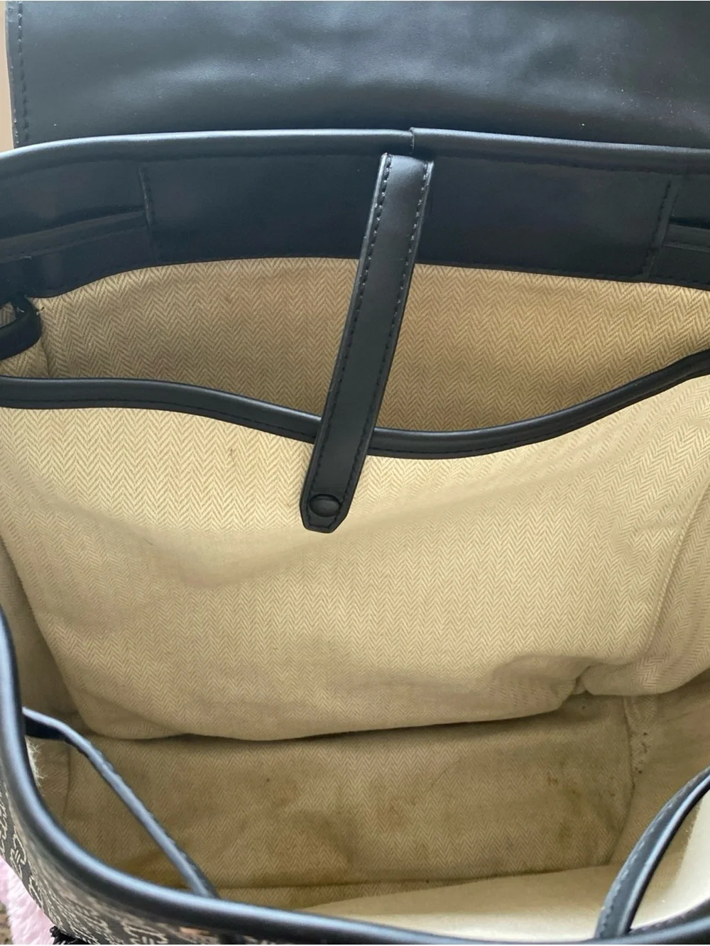 Tory Burch Gemini Links Black Logo-Accent Coated Canvas Backpack